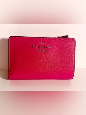 Kate Spade Staci Saffiano Medium Compact Bifold Wallet, Pink Ruby